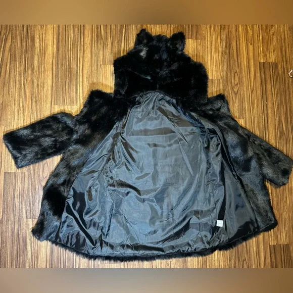 Black Faux Fur Hooded Coat, Women’s Medium - Picture 3 of 10